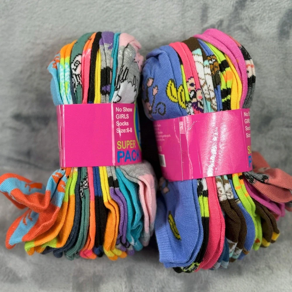 20 Pack Girls No Show Socks Size 6-8 Monkey Sea Creature Colorful GN26-10 NEW